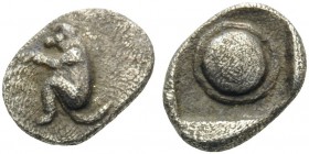 THRACO-MACEDONIAN REGION. Uncertain . 480-450 BC. Tetartemorion (Silver, 7 mm, 0.23 g). Monkey squatting to left. Rev. Round shield within incuse squa...