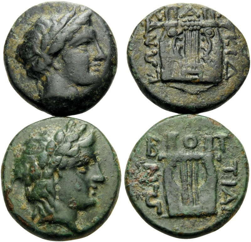 MACEDON, Chalkidian League. Circa 432-348 BC. (Bronze, 8.17 g). Lot of two Hemio...