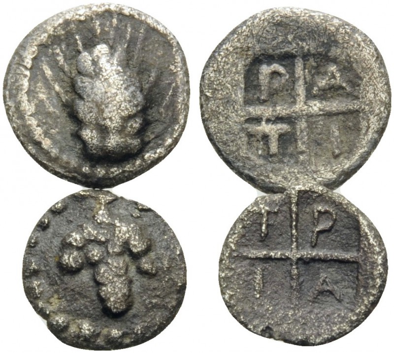 MACEDON. Tragilos . Circa 450-400 BC. (Silver, 0.51 g). Lot of two silver coins....