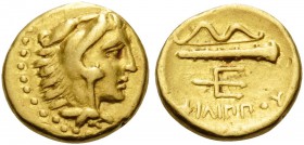 KINGS OF MACEDON. Philip II, 359-336 BC. Quarter Stater (Gold, 11 mm, 2.14 g, 2 h), Pella, 340/36-328 BC. Head of Herakles right, wearing lion's skin ...