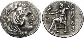 KINGS OF MACEDON. Alexander III ‘the Great’, 336-323 BC. Tetradrachm (Silver, 30 mm, 16.87 g, 12 h), Miletus, c. 295-275. Head of youthful Herakles in...