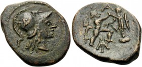 KINGS OF MACEDON. Antigonos II Gonatas, 277/6-239 BC. Hemiobol (Bronze, 22 mm, 5.67 g, 9 h), contemporary imitation, uncertain mint. Helmeted head of ...