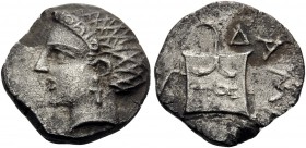 ILLYRO-PAEONIAN REGION. Damastion (Dardania) . Circa 365/0-350/45 BC. Drachm (Silver, 15 mm, 2.56 g, 9 h). Female head left, wearing stephanos and wit...