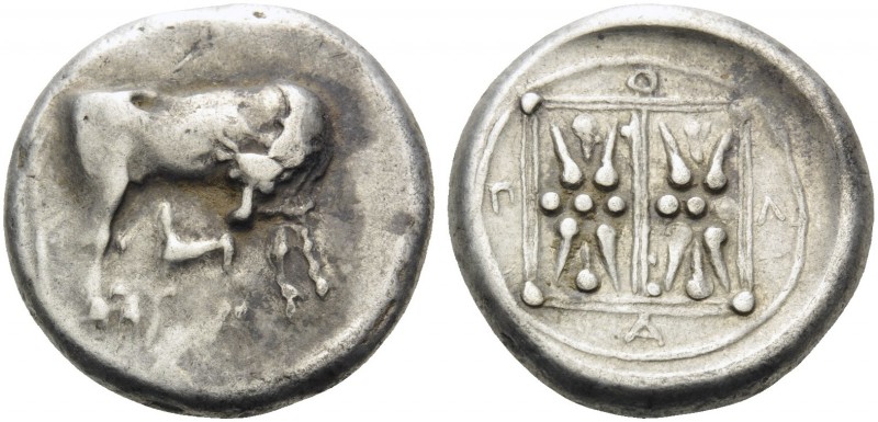 ILLYRIA. Apollonia . Circa 340-280 BC. Stater (Silver, 21 mm, 10.65 g, 4 h). Cow...
