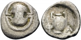 BOEOTIA. Pharai . 4th century BC. Obol (Silver, 11 mm, 0.80 g, 10 h). Boeotian shield. Rev. Amphora flanked by Φ - A. BCD Boiotia 234-235. Some encrus...