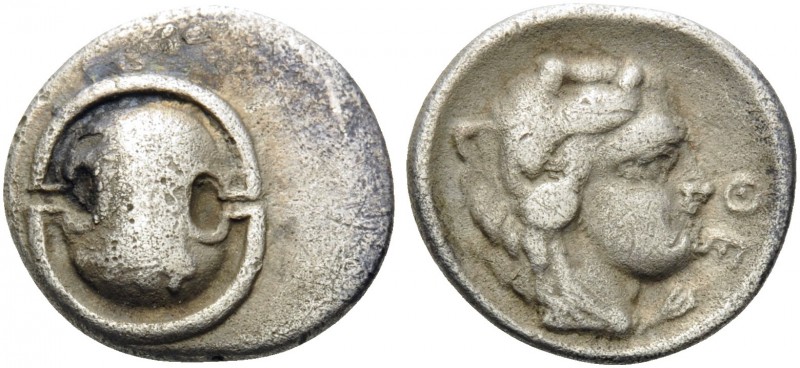 BOEOTIA. Thebes . Circa 395-338 BC. Obol (Silver, 11 mm, 0.87 g, 1 h). Boeotian ...