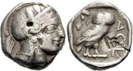 ATTICA. Athens . Circa 449-404 BC. Tetradrachm (Silver, 25 mm, 16.85 g, 7 h), c. 440-430 BC. Head of Athena to right, wearing crested Attic helmet wit...