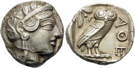 ATTICA. Athens . Circa 449-404 BC. Tetradrachm (Silver, 23 mm, 17.19 g, 10 h), c. 430. Head of Athena to right, wearing disc earring, pearl necklace a...