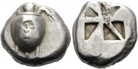 ISLANDS OFF ATTICA, Aegina. Circa 500/490-480 BC. Stater (Silver, 20 mm, 12.34 g), "small skew" reverse. Sea turtle, with a line of pellets down the b...