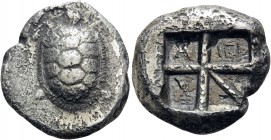 ISLANDS OFF ATTICA, Aegina. Circa 350-338 BC. Stater (Silver, 23.5 mm, 9.71 g, 10 h). Tortoise seen from above. Rev. Incuse square divided into five c...