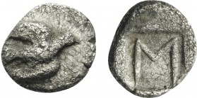 SIKYONIA. Sikyon . Circa 470-450 BC. Hemiobol (Silver, 8 mm, 0.39 g). Dove flying to right with open wings. Rev. Large letter san . BCD Peloponnesos 1...