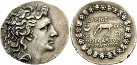 KINGS OF PONTOS. Mithradates VI Eupator, circa 120-63 BC. Tetradrachm (Silver, 32 mm, 16.74 g, 11 h), Pergamon, year 222 month 10 = July 75 . Diademed...