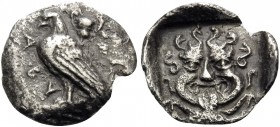 TROAS. Abydos . Circa 480-450 BC. Obol (Silver, 12 mm, 0.69 g, 6 h). ABY Eagle standing left; to right, kantharos. Rev. Facing gorgoneion. SNG Copenha...