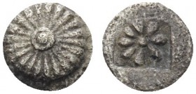 IONIA. Erythrai . Circa 480-450 BC. Hemiobol (Silver, 6 mm, 0.30 g). Rosette with central pellet (possibly an omphalos bowl seen from below). Rev. Eig...
