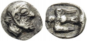 IONIA. Magnesia ad Maeandrum . Themistokles, circa 465-459 BC. Tetartemorion (Silver, 5.5 mm, 0.21 g, 8 h). Diademed and bearded male head to right. R...