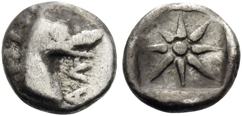 CARIA. Halikarnassos . Circa 460-440 BC. Hemiobol (Silver, 7.5 mm, 0.32 g). AΛ H...