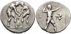 PAMPHYLIA. Aspendos . Circa 380/75-330/25 BC. Stater (Silver, 22 mm, 10.78 g, 11 h). Two wrestlers beginning to grapple with each other; between them,...