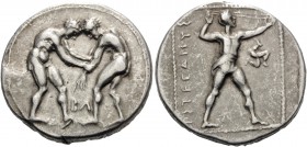 PAMPHYLIA. Aspendos . Circa 380/75-330/25 BC. Stater (Silver, 23 mm, 10.81 g, 12 h). Two wrestlers beginning to grapple with each other; between them,...