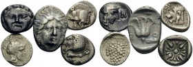 Rhodos, Miletos, Kyzikos, Selge and Soloi . 5th - 4th century BC. (Silver, 3.30 g). Five Fractions from Asia Minor. ( 1 ). MYSIA, Kyzikos. Circa 450-4...