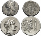 KINGS OF CAPPADOCIA. Ariarathes V, Ariarathes X, 163-36 BC. (Silver, 5.16 g). A lot of two Drachmas containing a rarity. ( 1 ). Ariarathes V, 163-130....