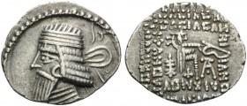KINGS OF PARTHIA. Vologases I, circa AD 51-78. Drachm (Silver, 21 mm, 3.73 g, 12 h), second reign 58-77, Ekbatana. WL Diademed and draped bust of Volo...