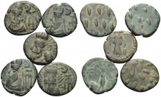 KINGS OF ELYMAIS. . (Bronze, 17.23 g). Lot of five Bronze Coins. 1 . Kamnaskires-Orodes. AE Drachm, 16 mm, 3.61 g. van't Haaff Type 12.3.1-2A2. 2 . Ph...