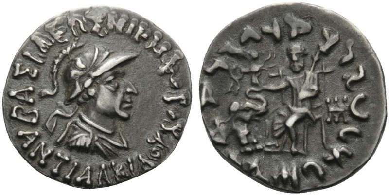 BAKTRIA, Indo-Greek Kingdom. Antialkidas, circa 130-120 BC. Drachm (Silver, 17 m...