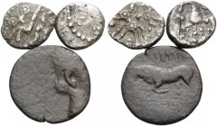 CELTIC, Central Gaul. 1st century BC - 14 AD. (5.05 g). A lot of two Silver Fractions and one Bronze coin. ( 1 ). Dobunni. AR Unit, 13 mm, 0.83 g, 11h...