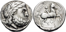 CELTIC, Lower Danube. Uncertain tribe . Early 3rd century BC. Tetradrachm (Silver, 24 mm, 13.80 g, 7 h), early imitation of Philip II, copying an issu...
