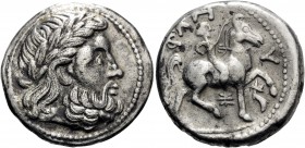 CELTIC, Lower Danube. Uncertain tribe . Early 3rd century BC. Tetradrachm (Silver, 25 mm, 14.73 g, 10 h), early imitation of Philip II, copying an iss...