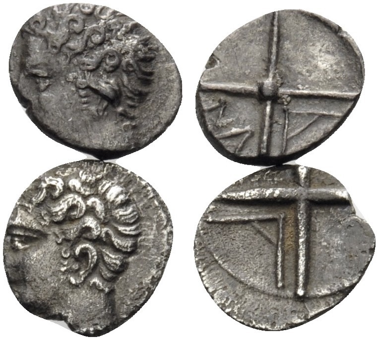 GAUL. Massalia . Circa 100-50 BC. (Silver, 1.18 g). Lot of two fine Obols. ( 1 )...