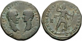 MOESIA INFERIOR. Marcianopolis . Macrinus, with Diadumenian as Caesar, 217-218. Pentassarion (Bronze, 27 mm, 15.65 g, 7 h), Pontianus. AYK ΟΠΕΛ CEY MA...