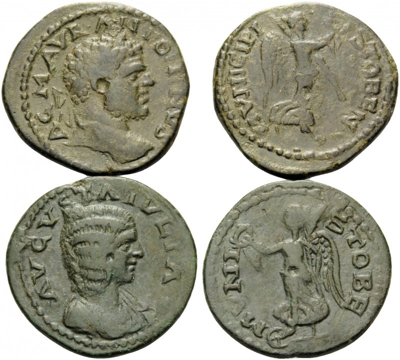 MACEDON. Stobi . Julia Domna & Caracalla, 193-217. (Bronze, 12.75 g). Lot of two...