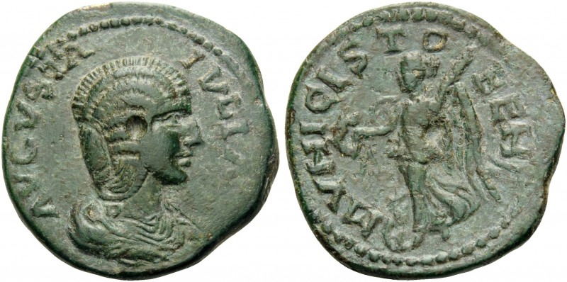 MACEDON. Stobi . Julia Domna, Augusta, AD 193-217. Triassarion (Bronze, 23.5 mm,...