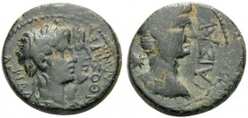 LYDIA. Philadelphia . Caligula, 37-41. (Bronze, 17 mm, 3.79 g, 12 h), magistrate Melanthus. [ΓAIOΣ] KAIΣAP Bare head of Caligula to right; behind, sta...