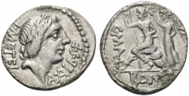 C. Malleolus, A. Albinus Sp.f., and L. Caecilius Metellus, 96 BC. Denarius (Silver, 19 mm, 3.72 g, 4 h), Rome. L. METEL A. ALB. S. F Laureate head of ...