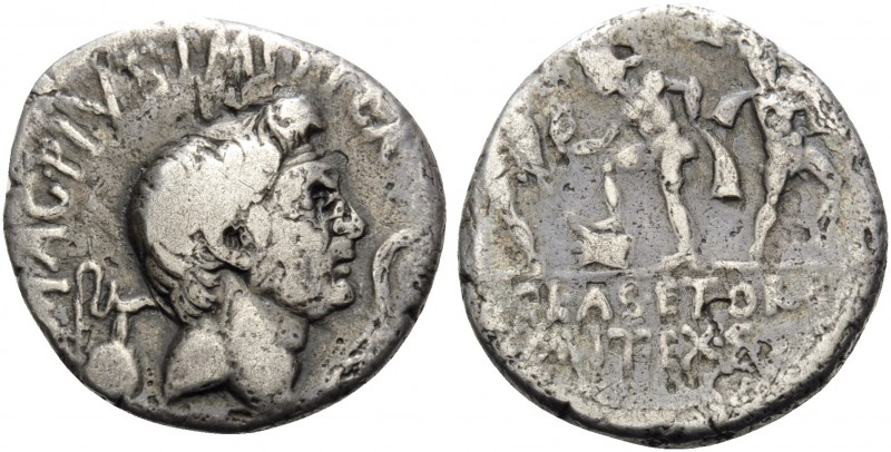 Sextus Pompey. Denarius (Silver, 18 mm, 3.39 g, 2 h), military mint in Sicily, 4...