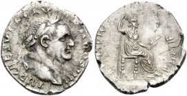 Vespasian, 69-79. Denarius (Silver, 19.5 mm, 3.00 g, 6 h), contemporary imitation, uncertain mint. IMP CAES VESP AVG P M COS IIII Laureate head of Ves...