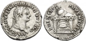 Domitian, as Caesar, 69-81. Denarius (Silver, 18 mm, 3.20 g, 5 h), struck under Titus, Rome, 80-81. CAESAR DIVI F DOMITIANVS COS VII Laureate head of ...