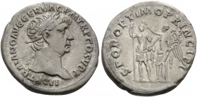 Trajan, 98-117. Denarius (Silver, 18.5 mm, 3.27 g, 7 h), Rome, c. 103-104. IMP TRAIANO AVG GER DAC P M TR P COS V P P Laureate head of Trajan to right...