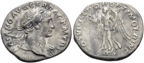 Trajan, 98-117. Denarius (Silver, 19 mm, 3.19 g, 7 h), Rome, mid 107-108. IMP TRAIANO AVG GER DAC P M TR P Laureate head of Trajan to right, with slig...
