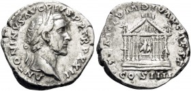 Antoninus Pius, 138-161. Denarius (Silver, 17 mm, 3.42 g, 6 h), Rome, 158-159. ANTONINVS AVG PIVS PP TR P XXII Laureate head of Antoninus Pius to righ...