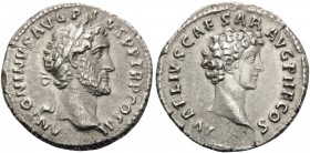 Antoninus Pius, with Marcus Aurelius as Caesar, 138-161. Denarius (Silver, 18.5 mm, 2.83 g, 1 h), Rome, 140-144. ANTONINVS AVG PIVS P P TR P COS III B...