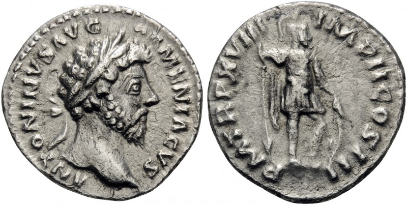 Marcus Aurelius, 161-180. Denarius (Silver, 18 mm, 3.03 g, 1 h), Rome, 164. ANTO...