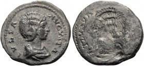 Julia Domna, Augusta, 193-217. Denarius (Silver, 19 mm, 3.12 g, 12 h), Brockage strike, Rome, 198-211. IVLIA AVGVSTA Draped bust of Julia Domna to rig...