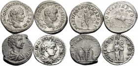Severan Dynasty . Caracalla, Geta and Elagabalus, 198-218. (Silver, 9.35 g). Lot of four Denarii of the Severan Dynasty. ( 1 ). Caracalla, 18.5 mm, 2....