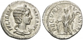 Julia Mamaea, Augusta, 222-235. Denarius (Silver, 20 mm, 3.18 g, 6 h), Rome, 232. IVLIA MAMAEA AVG Diademed and draped bust of Julia Mamaea to right. ...