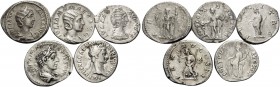 Nerva, Julia Domna, Elagabalus and Julia Mamaea, 96-235. (Silver, 12.75 g). Lot of five Silver Denarii from the 1st and the 3rd century. ( 1 ). Nerva,...