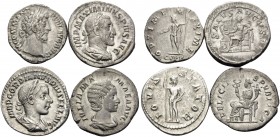 Commodus, Julia Mamaea, Maximinus and Gordian III. (Silver, 12.49 g). A lot of four Silver Denarii with particularly attractive portraits. ( 1 ). Comm...