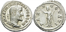 Maximinus I, 235-238. Denarius (Silver, 20 mm, 3.17 g, 12 h), Rome, 236-238. MAXIMINVS PIVS AVG GERM Laureate, draped and cuirassed bust of Maximinus ...
